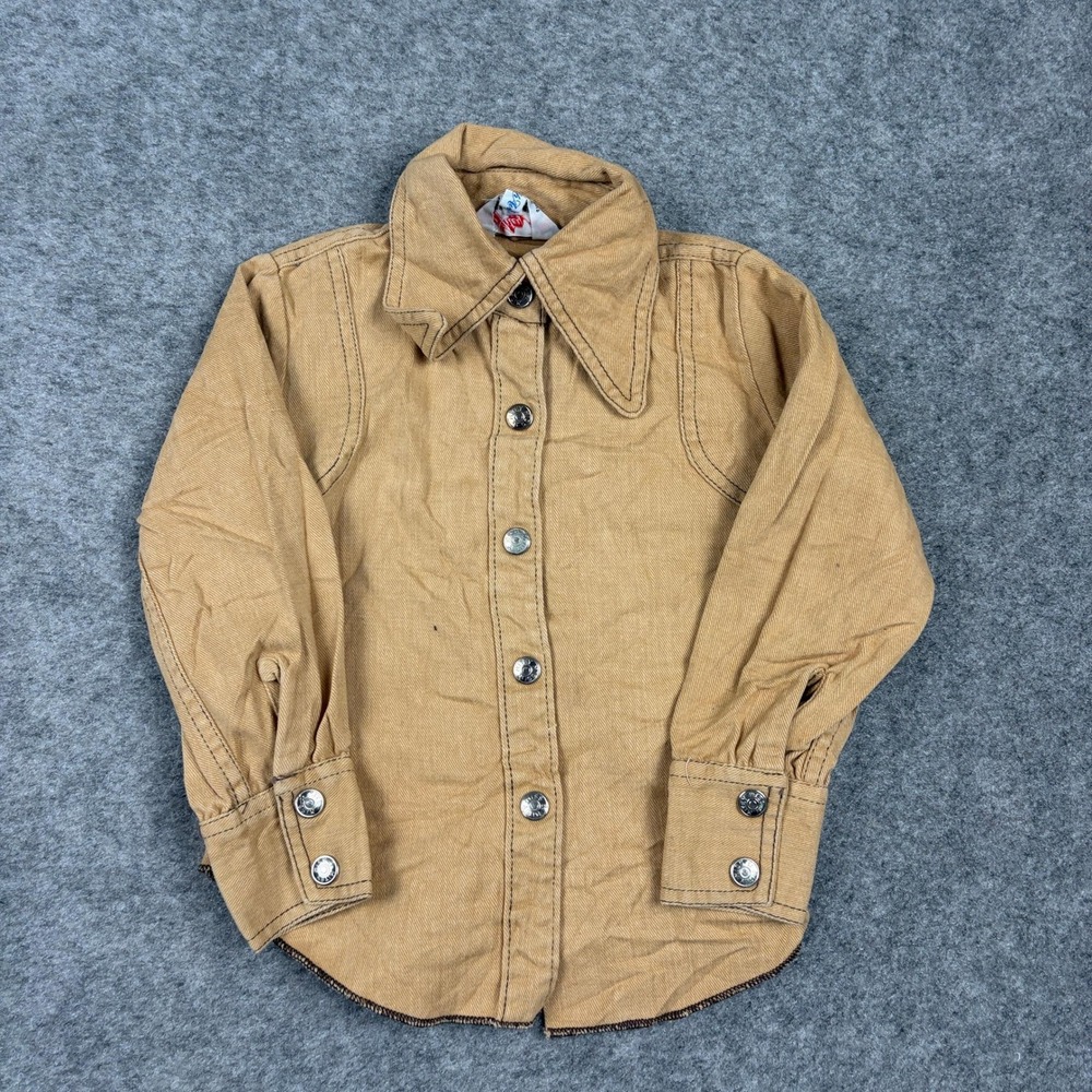 Mitey Miss Button Up Shirt Girls Size 5 Tan Vintage Western Denim Long Sleeve - Picture 2 of 9